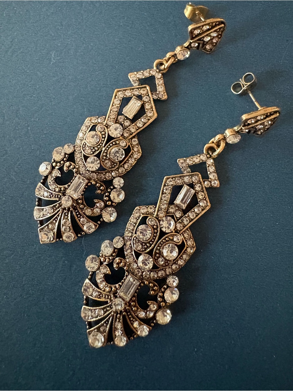 Gold Crystal Filigree Drop Earrings - Women Jewelry